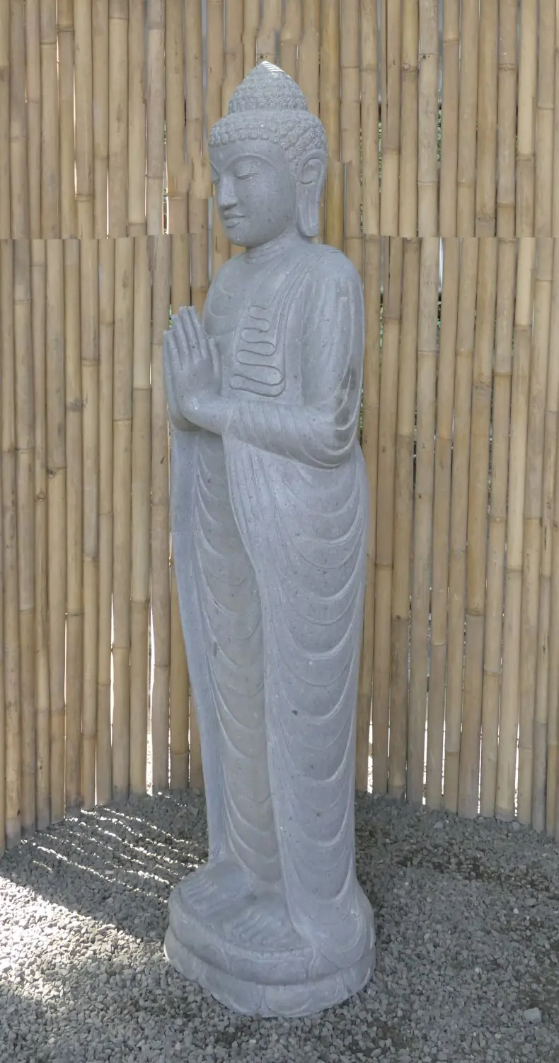  Product image 2 of the product “Standing Buddha made of Riverstone, position Namaskara , H. 180cm. ”